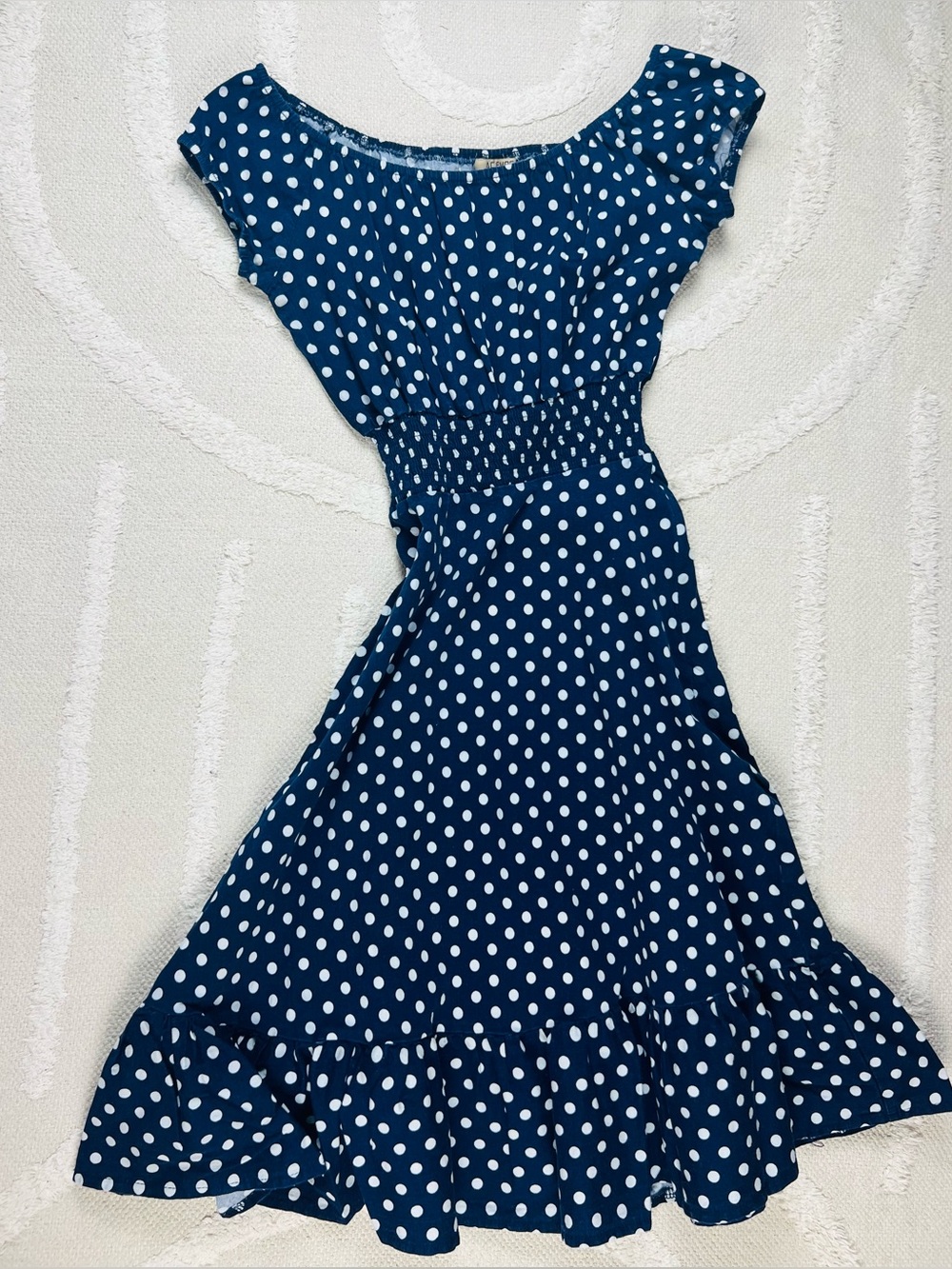 Polka Dot Navy and White Dress – M | Retro-Inspired